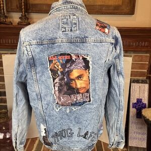 Tupac 2Pac Shakur  Vintage Denim Jean Jacket Collage Woman's Sz XL Streetwear